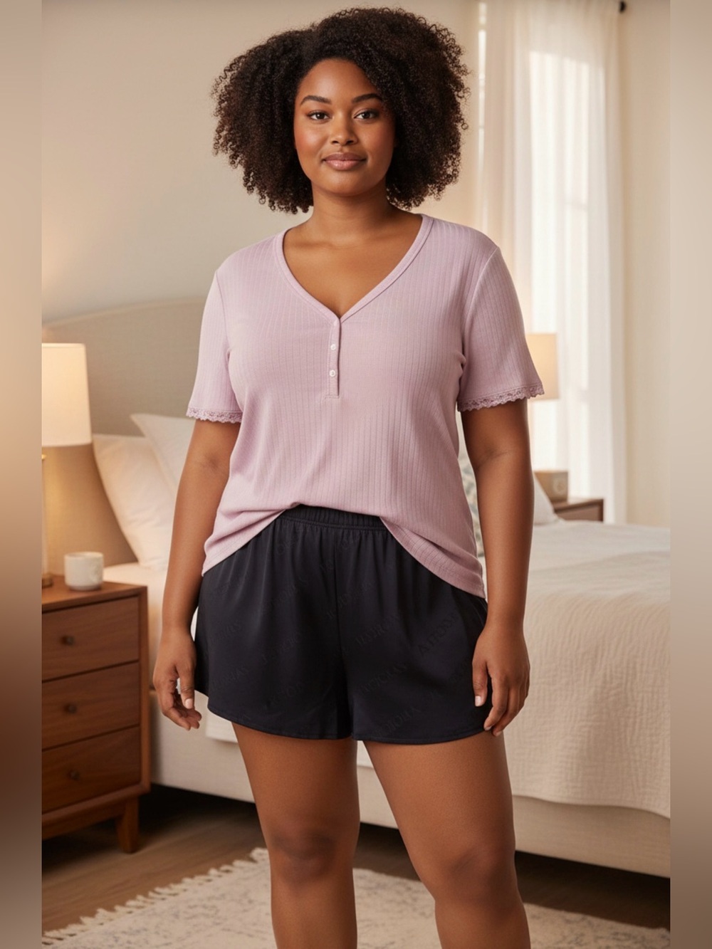 Victoria’s Secret Pajama Pointelle Top & Signature Satin Shorts Black Large